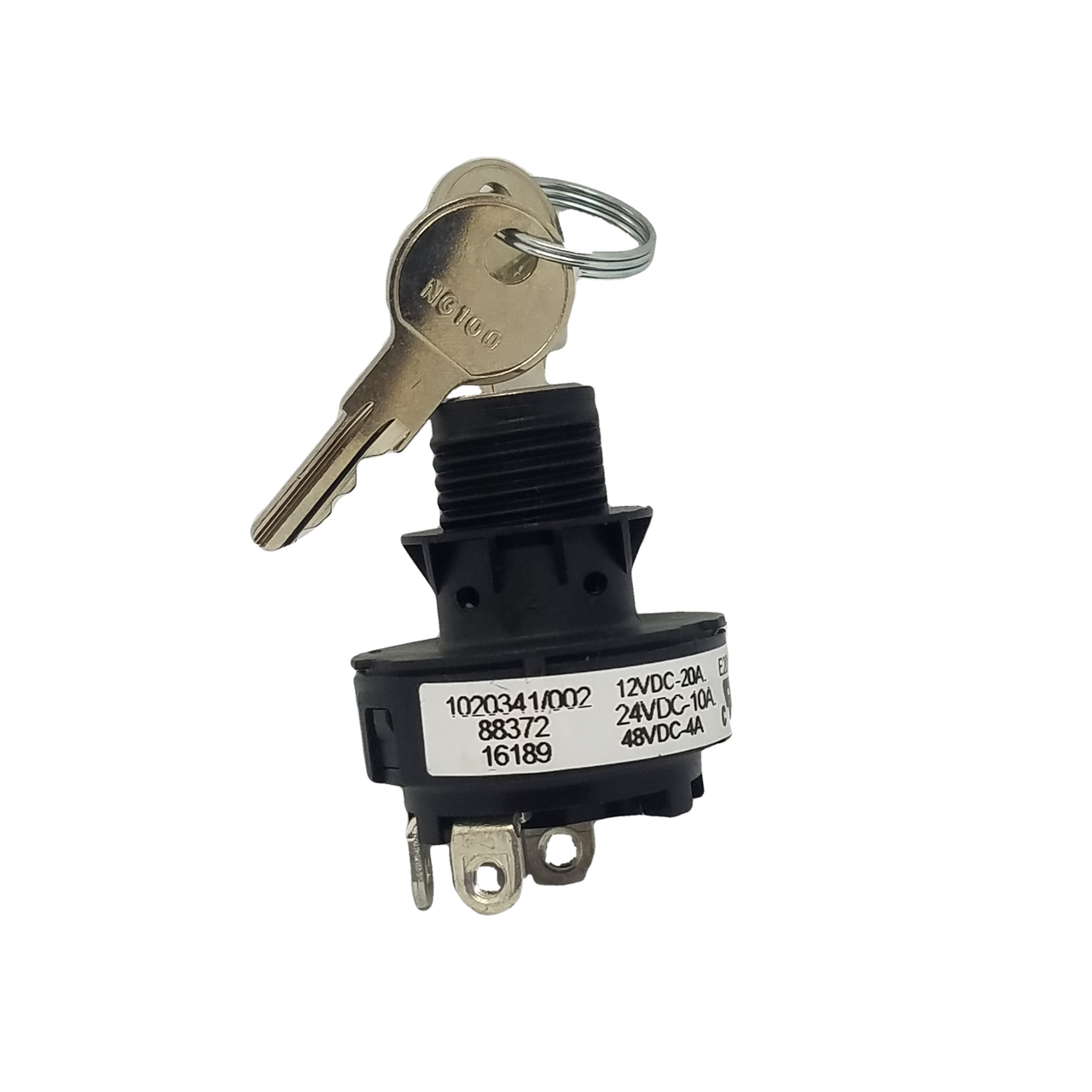 E201575 KEY SWITCH 12VDC-20A  24VDC-10A  48VDC-4A 1020341/002  88372, 3 PULL, Includes washer, Screws and in factory bag.
