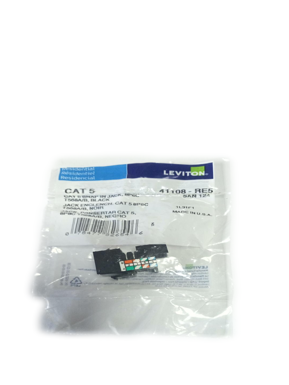 41108-RE5  Connector Telephone and Telecom Cat 5 QuickPort Jack, Black	