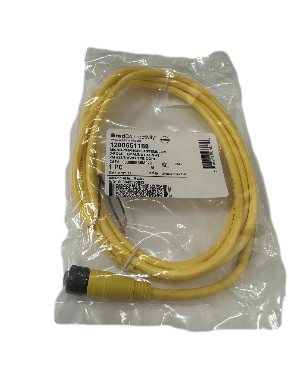 1200651108   Cable Assembly CIRC 5POS FEM TO WIRE 6.56', 803000K05M020, RoHS