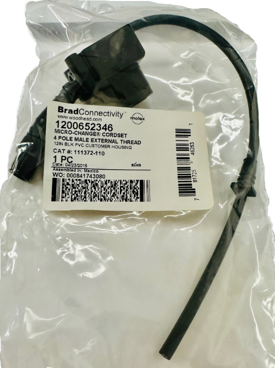 1200652346 Cable 4 Pole Male External Thread 12in BLK PVC Housing, 111372-110
