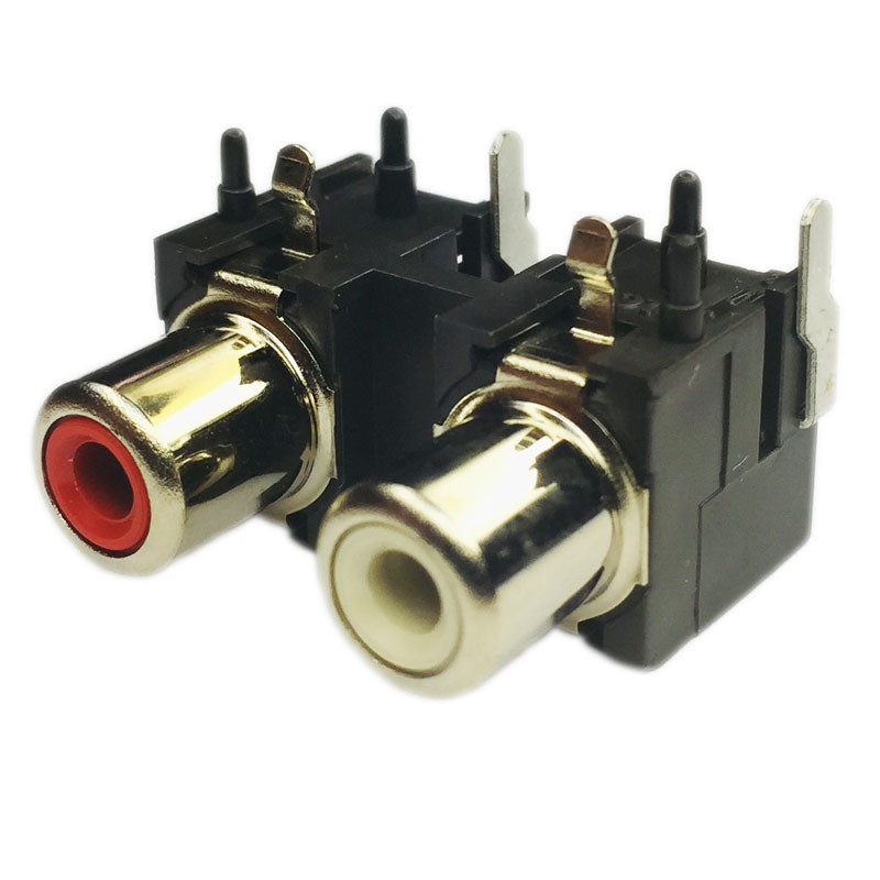 RED WHITE PCB Mount 2 Port Right - Left RCA Female Stereo Aux Audio Video Jack AV Connector 