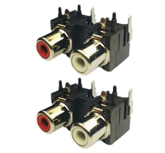RED WHITE PCB Mount 2 Port Right - Left RCA Female Stereo Aux Audio Video Jack AV Connector 