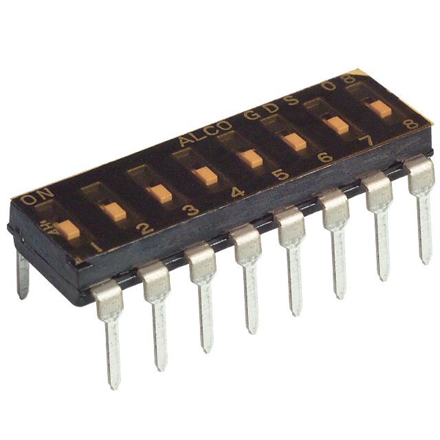 GDS08 ALCOSWITCH Switch DIP OFF ON SPST 8 Recessed Slide 1-1825006-3 24VDC 0.4VA PC Pins 2.54mm Thru-Hole 