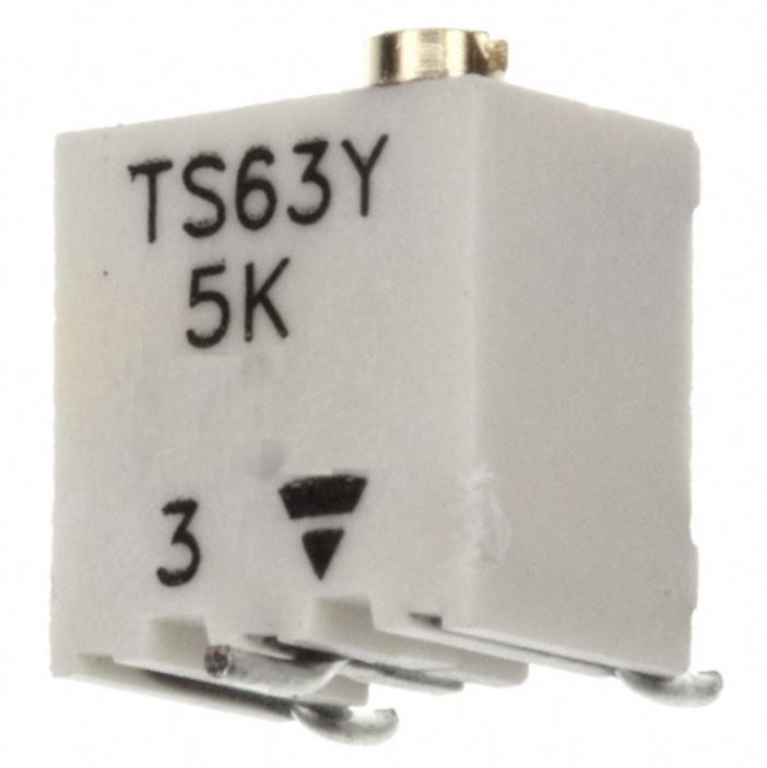 TS63Y502KR10 Potentiometer 5k Ohms 0.25W, 1/4W Gull Wing Surface Mount Trimmer Cermet 15.0 Turn Top Adjustment : RoHS