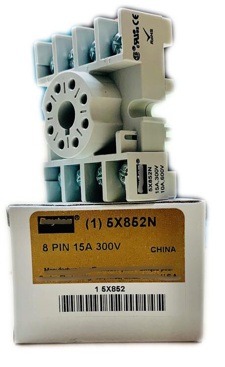 5X852N Relay Socket, Standard, Octal, 8 Pins 15A 300V, DPDT