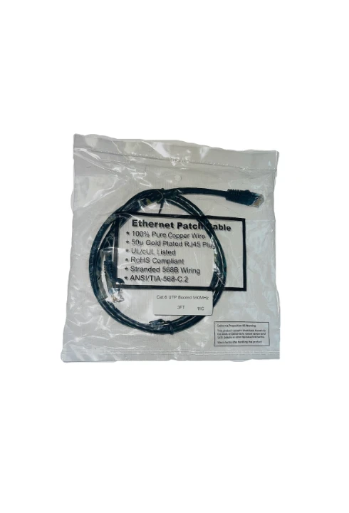 ANSI/TIA 568 C.2 Ethernet patch cable cat6 , RJ45plug 3FT, UTP Booted, Molded patch PC6-BK-03