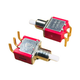 7MS7P1B20M6NR1E Dailywell 8125 SPDT Push Button Switch On-Momentary 0.4VA Max C NO NC Right Angle, PC Thru-hole Gold Contact