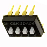 SDA04H1BD   SDA04 Switch DIP OFF ON SPST 4 Raised Slide 0.1A 24VDC PC Pins 1000Cycles 2.54mm Thru-Hole