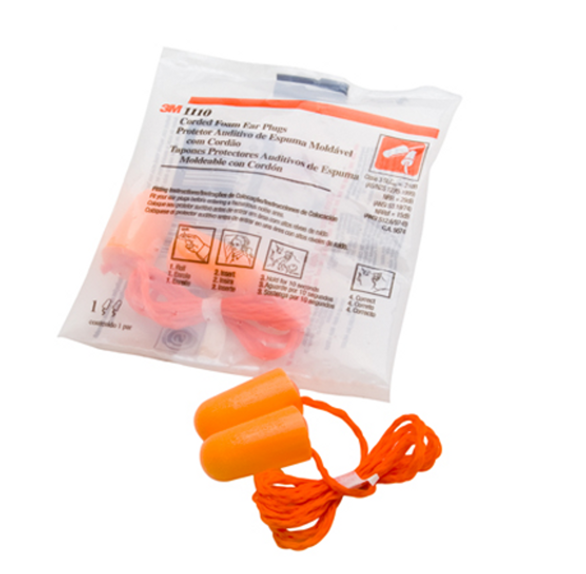 Orange Foam Corded Disposable Earplugs (2-pack)