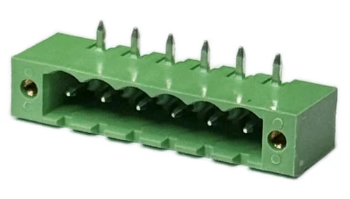 1776540 Terminal Block 6 Position Header, Male Pins, Shrouded (4 Side) 0.200" (5.08mm) 90°, Right Angle Through Hole