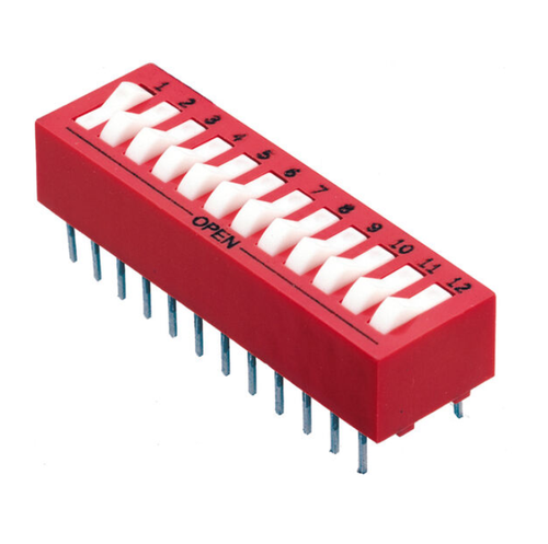 76SB12ST Dip Switch SPST 12 Position Through Hole Rocker Actuator 150mA 30VDC, Rohs