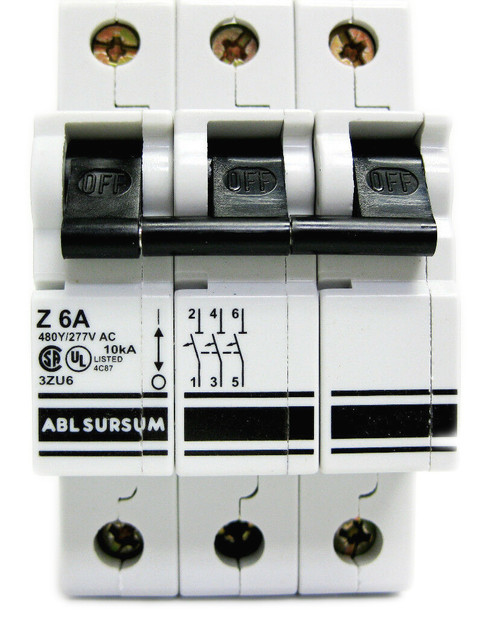  3ZU6    Circuit Breaker, Din Rail Mount, Z Characteristic, 3 Pole, Rated Current 6.00 A