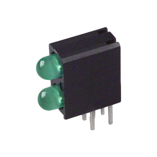 553-0122F  LED Circuit Board Indicator 2 High Green Round with Domed Top 3mm Through Hole, Right Angle
