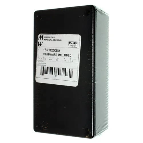1591XXCBK  Box Plastic, ABS Black Cover Included 4.781" L x 2.636" W (121.44mm x 66.95mm) X 1.644" (41.76mm)