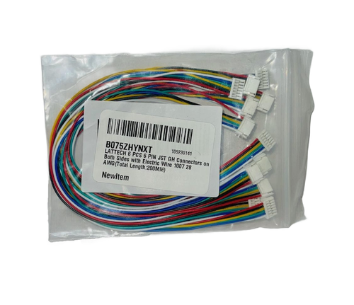 Pack of 6 B075ZHYNXT Connectors both side, Electric Wire, 1107 28 AWG 80Volts , 6Pin JST GH Total length 200mm , Bulk, RoHS
