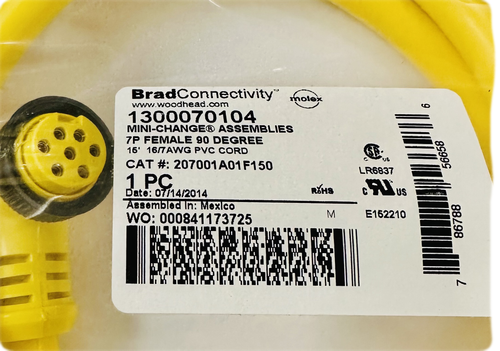 1300070104 Cable Assembly CIRC 7POS 15', 207001A01F150