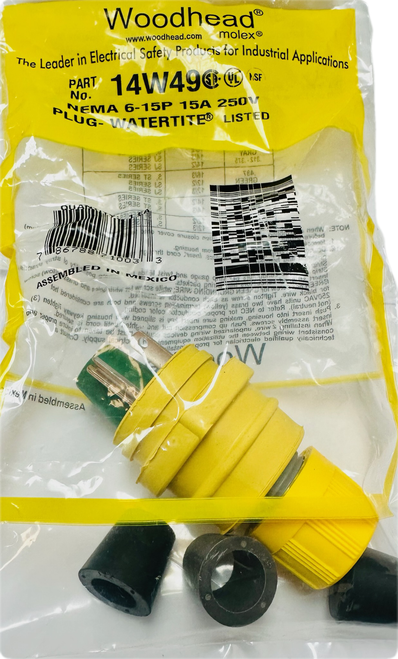 14W49   Power Connector Plug, Male Blades NEMA 6-15P Free Hanging (In-Line), 1301460044