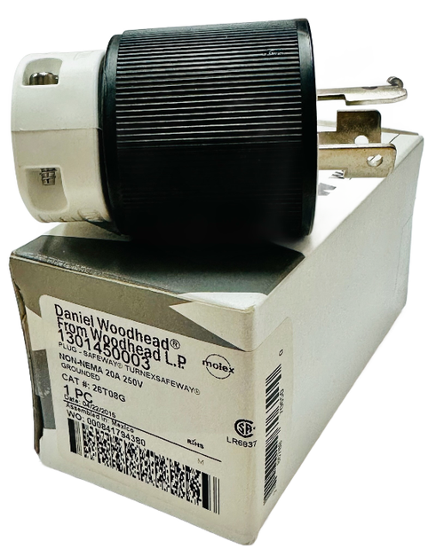 1301450003   Power Connector Plug, Male Blades NON-NEMA (3P3W) Free Hanging (In-Line), 26T08G