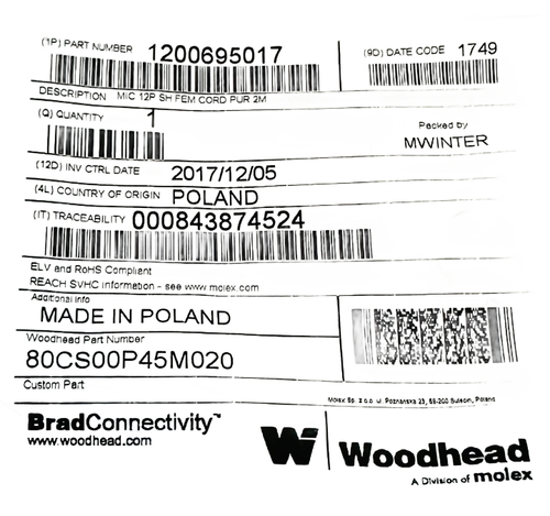 1200695017 Cable CIRC 12POS FEM TO WIRE 6.56', 80CS00P45M020