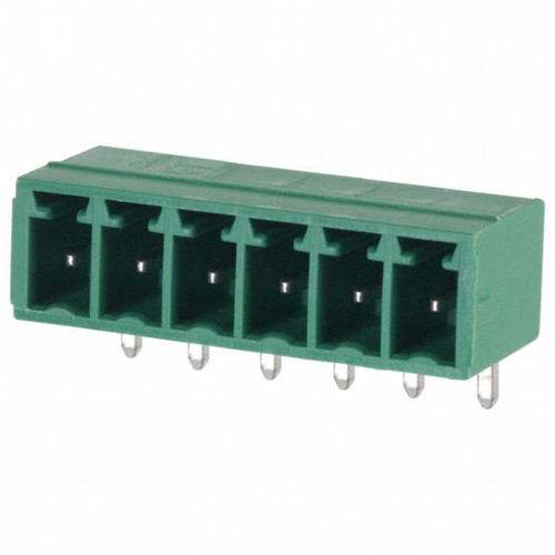 1803316 Connector 6 Position Terminal Block Header, Male Pins, Shrouded (4 Side) 0.150" (3.81mm) 90°, Right Angle Through Hole : RoHS