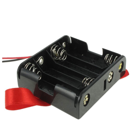  Battery Holder for (4) AA  BC4AAW  UM-3X4  WITH RIBBON 12BH348-R-GR  Cylindrical Battery Contacts, Clips, Holders & Springs 4XAA 6IN LDS 