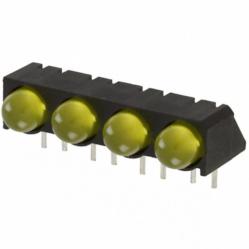 5500307004F LED Circuit Board Indicator Wide Yellow (x 4) Diffused 2.1V 20mA Round with Domed Top 5mm, T-1 3/4 Through Hole, Right Angle : RoHS