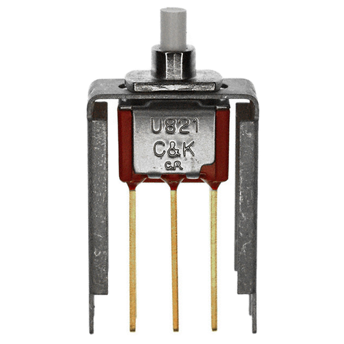 U821SD3V8GE Switch Push Button ON Mom DPDT Round Plunger 1A 120VAC 28VDC 0.4VA Momentary Contact PC Pins Bracket Mount/Through Hole 
