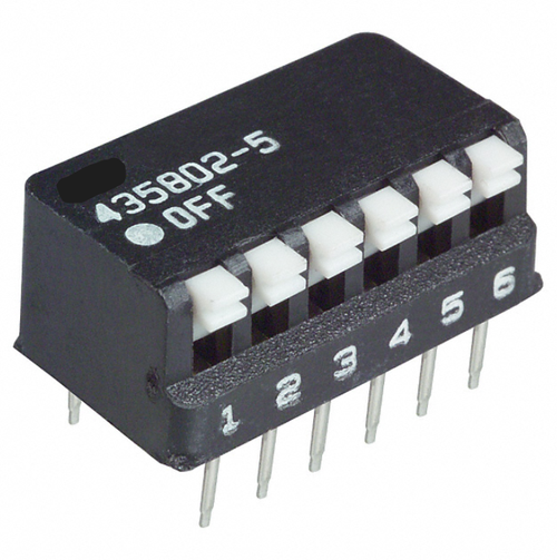 435802-5 Dip Switch SPST 6 Position Through Hole Piano Actuator