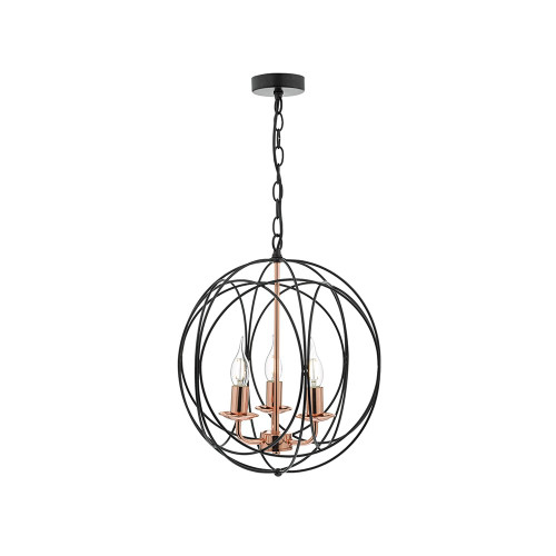 Dar Lighting Dar  PHO0322 Phoenix 3 Light Copper &amp; Black Pendant 