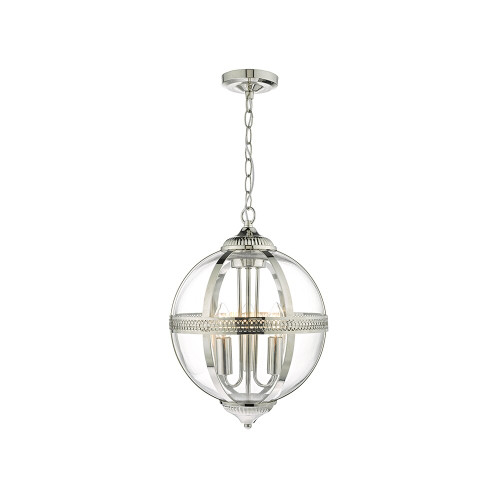 Dar Lighting Dar  VAN0338 Vanessa 3 Light polished Nickel &amp; Glass Pendant 
