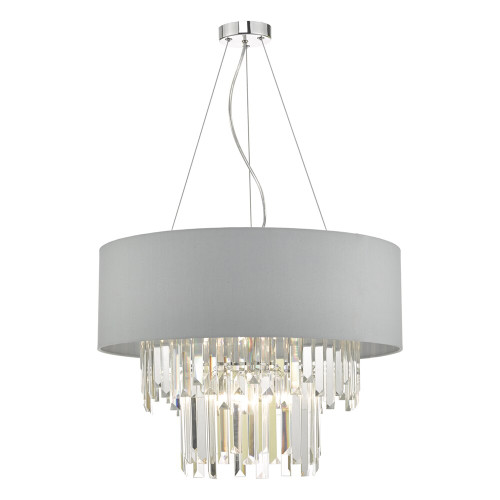 Dar Lighting Dar HAL0639 Halle 6 Light Grey &amp; Crystal Pendant 