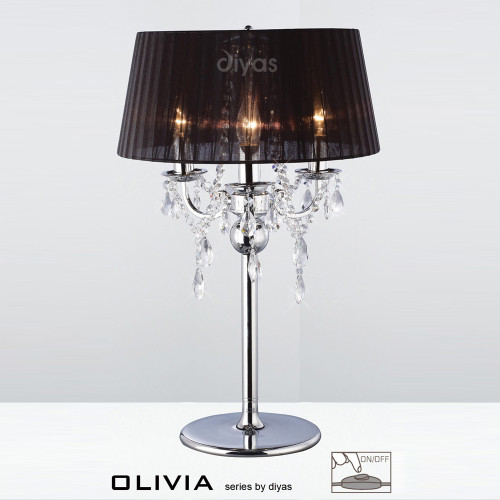 Diyas Lighting Diyas IL30062/BL Olivia 3 Light Polished Chrome Table Lamp 