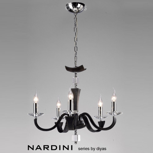 Diyas Lighting Diyas IL31035 Nardini Five Light Black Faux Leather Pendant 