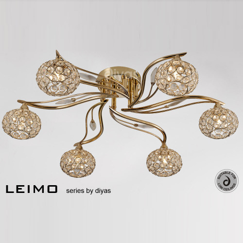 Diyas Lighting Diyas IL30966 Leimo French Gold Six Light Ceiling Fitting 
