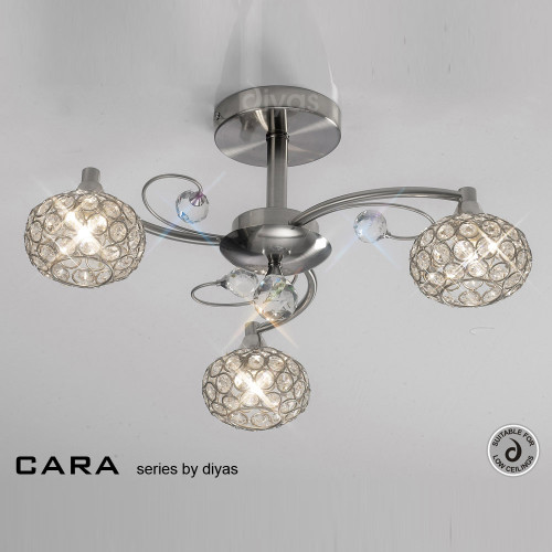Diyas Lighting Diyas IL30933 Cara Three Light Satin Nickel Ceiling Fitting 