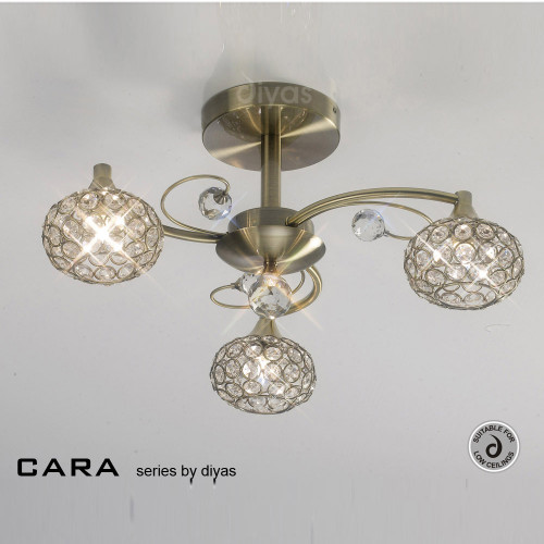 Diyas Lighting Diyas IL30943 Cara Three Light Antique Brass Ceiling Fitting 