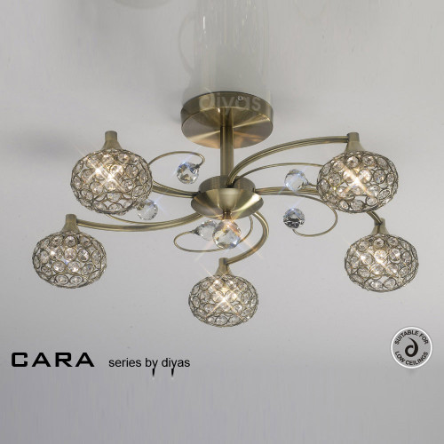 Diyas Lighting Diyas IL30945  Cara Five Light Antique Brass Ceiling Fitting 