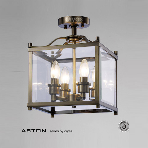 Diyas Lighting Diyas IL31111 Aston 4 Light Antique Brass Ceiling Fitting 