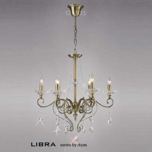 Diyas Lighting Diyas IL32076 Libra 6 Light Antique Brass Ceiling Pendant 