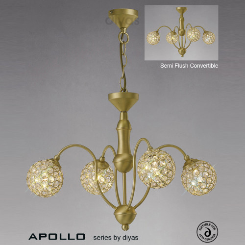 Diyas Lighting Diyas IL20691 Apollo 4 Light Satin Gold Ceiling Pendant 