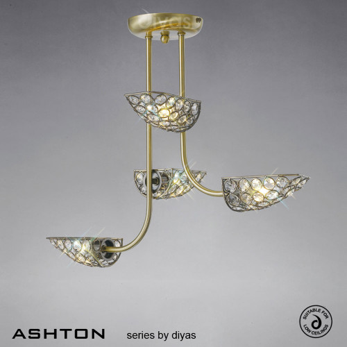 Diyas Lighting Diyas IL20701 Ashton 4 Light Antique Brass Semi-Flush Fitting 