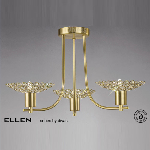 Diyas Lighting Diyas IL20601 Ellen 3 Light Satin Brass Ceiling Light 