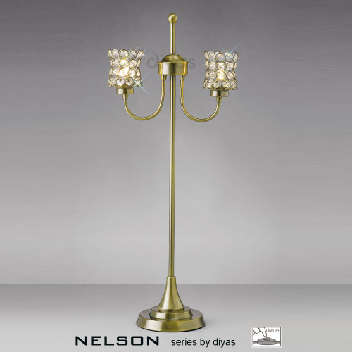 Diyas Lighting Diyas IL20663 Nelson 2 Light Antique Brass Table Lamp 