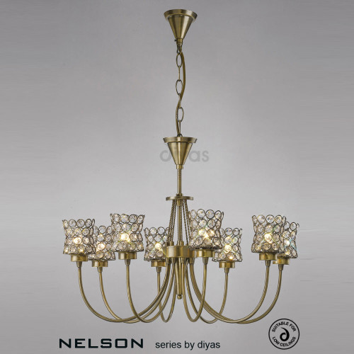 Diyas Lighting Diyas IL20662 Nelson 8 Light Antique Brass Semi-Flush Fitting 