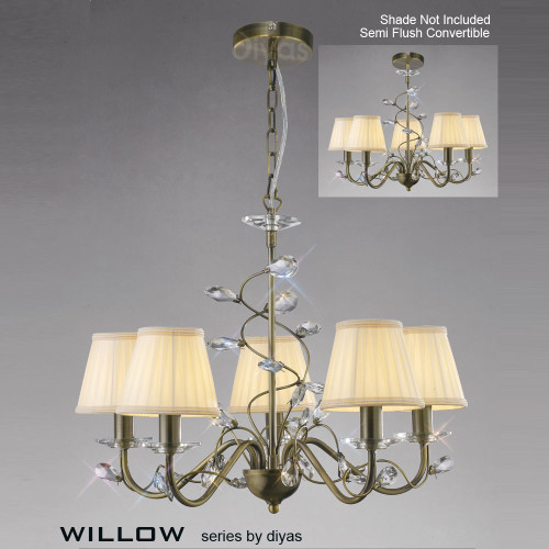 Diyas Lighting Diyas IL31225 Willow 5 Light Antique Brass Ceiling Pendant 