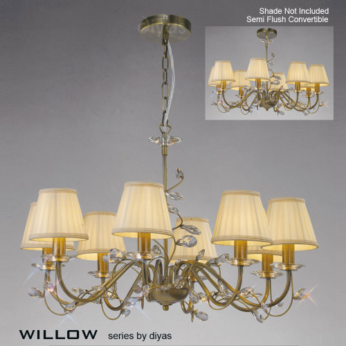 Diyas Lighting Diyas IL31228 Willow 8 Light Antique Brass Ceiling Pendant 