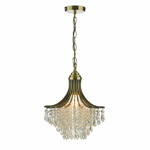 Dar Lighting Dar  SUR0108 Suri 1 Light Antique Brass Crystal Pendant 
