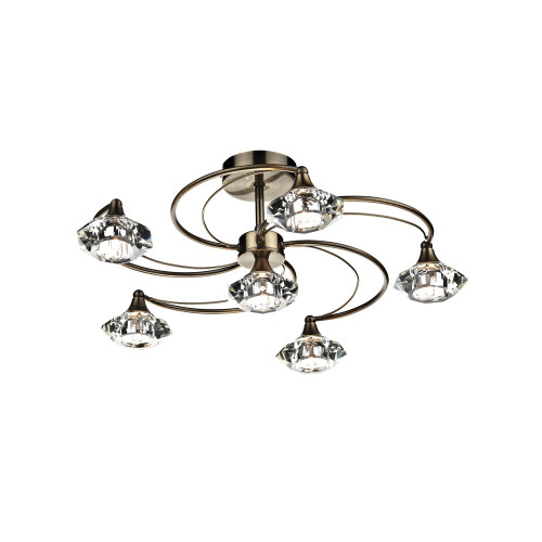 Dar Lighting Dar  LUT0675 Luther 6 Light Antique Brass Semi Flush Fitting 