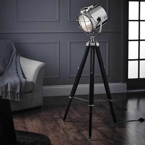 Endon Lighting Endon EH-NAUTICAL-FL 1 Light Black Wood Tripod Floor Lamp