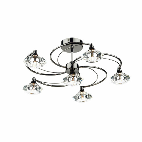 Dar Lighting Dar LUT0667 Luther 6 Light Black Chrome Semi Flush Fitting 